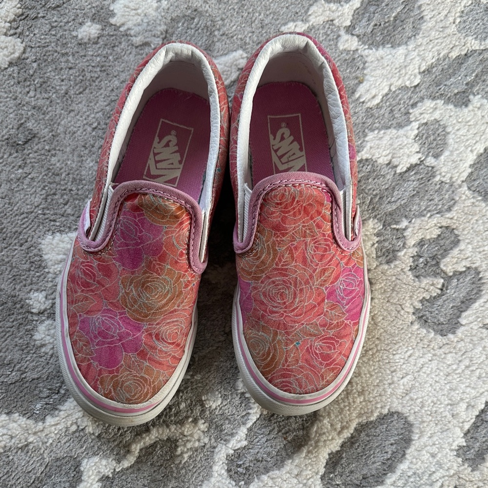 Vans Kids' Pink and Orange Floral Slip-On Sneakers